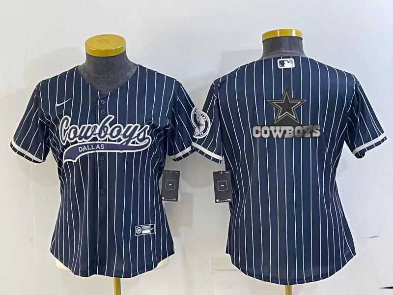 Women%27s Dallas Cowboys Navy Team Big Logo With Patch Cool Base Stitched Baseball Jersey